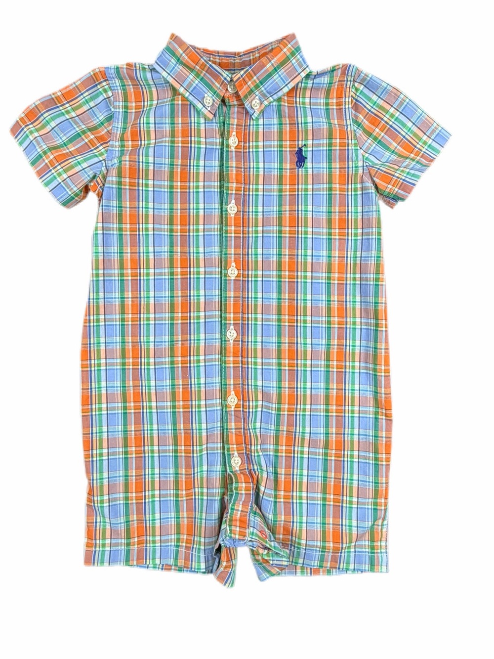 RALPH LAUREN Classic Plaid Poplin Shortall - 18M